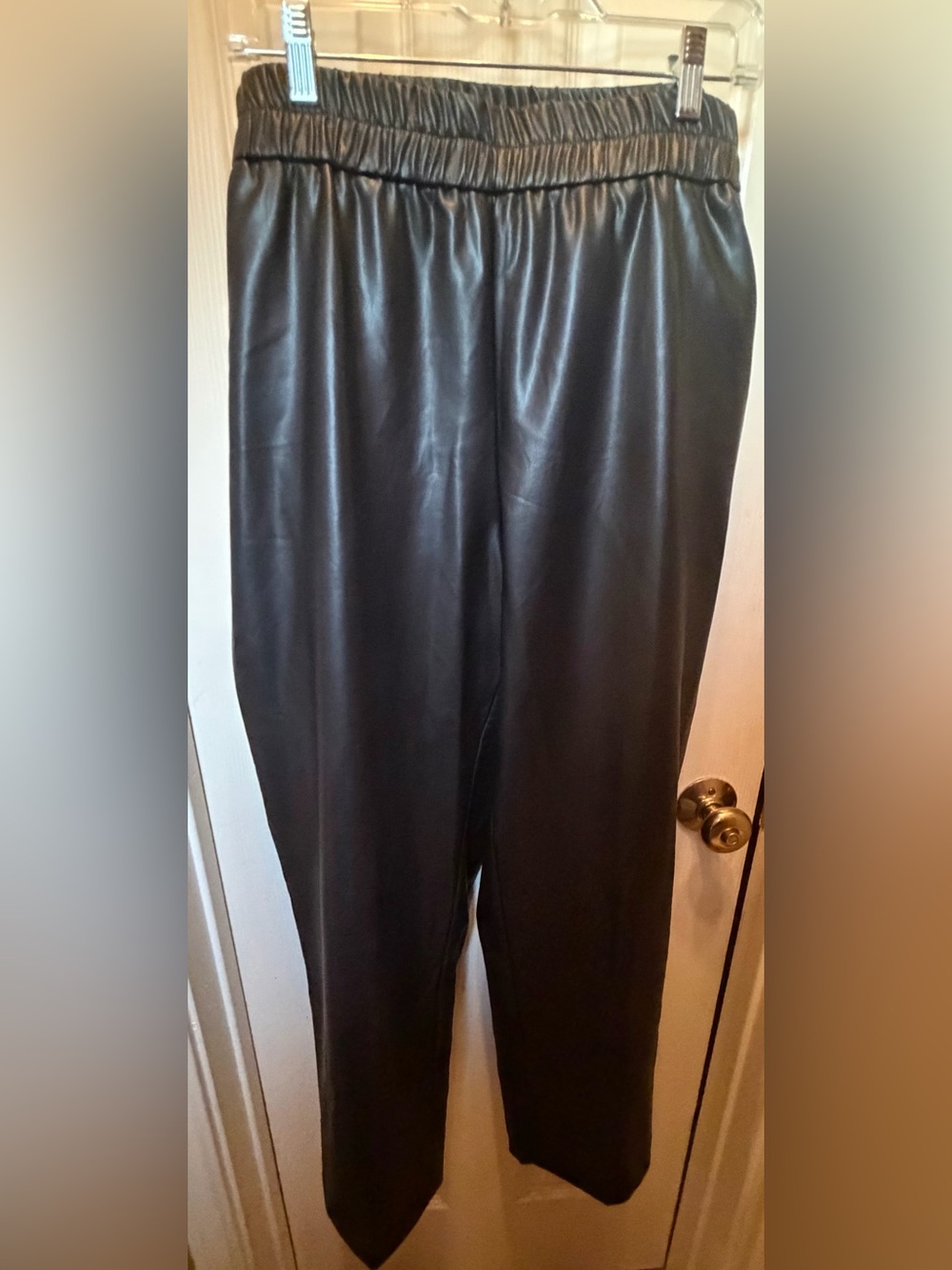 NWT Anne Klein Black Faux Leather Elastic-Waist Pants
